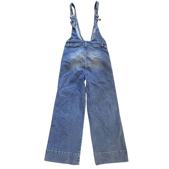 Free People Overalls Women's 4 Blue A-Line V Neck Wide Leg Cropped Stretch - Picture 8 of 8